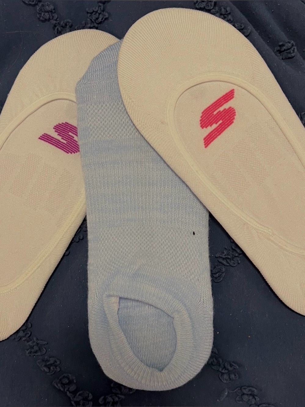 Skechers No-Show Liner Socks - Pack of 3 (NWT) White/Baby Blue/White